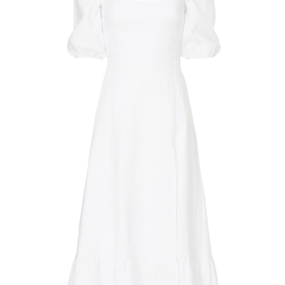 Reformation Belgium Linen Midi Dress In White